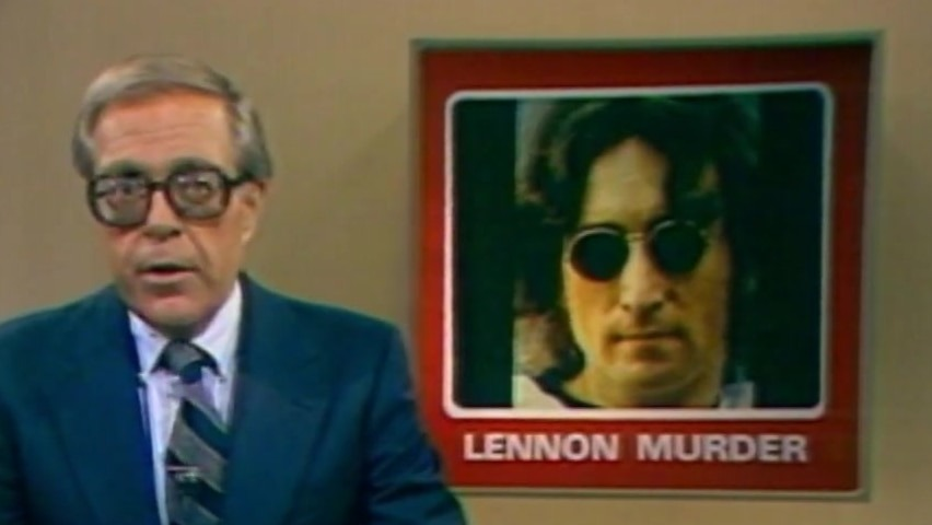 News Footage of presenter announcing John Lennon's murder.