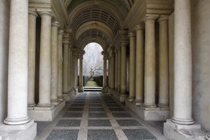 Borromini’s Perspective Gallery of Palazzo Spada in Rome, Italy