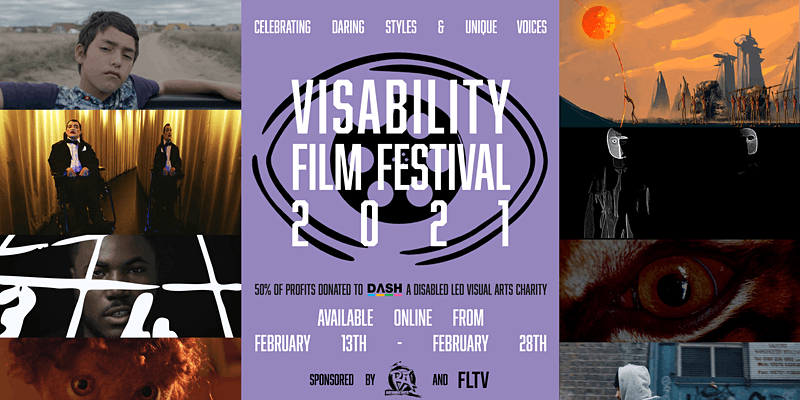 Poster for Visability Film Festival 2021 showing poster and still images from films.